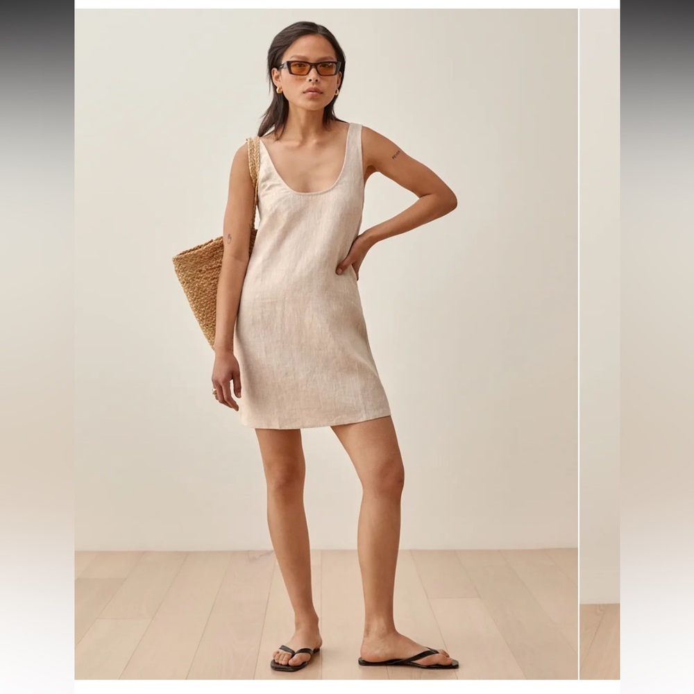 Reformation Bo Linen Dress Oatmeal - Size XS
